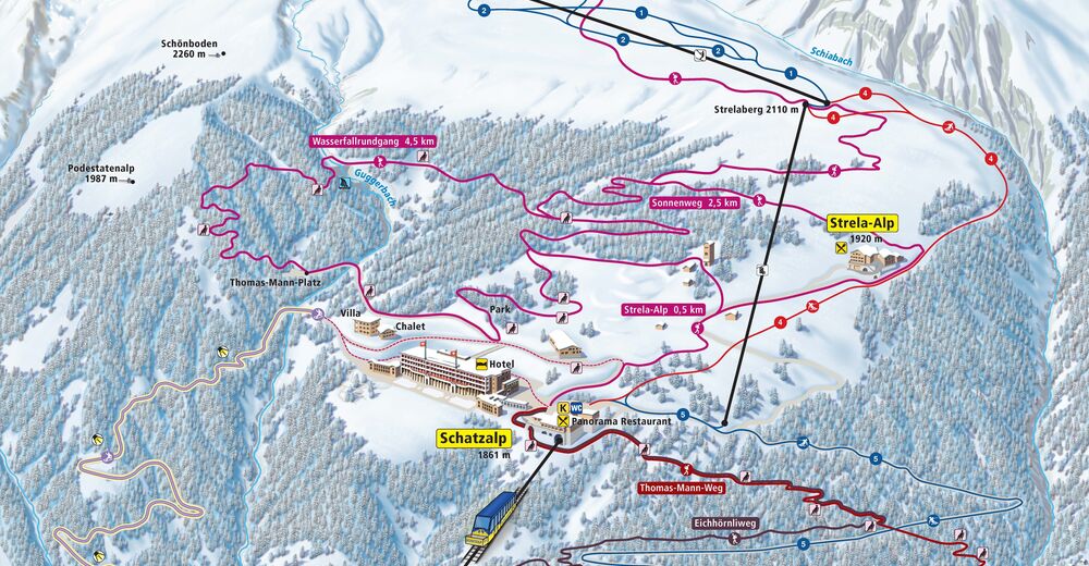 Bakkeoversikt Skiområde Davos Schatzalp - Strela