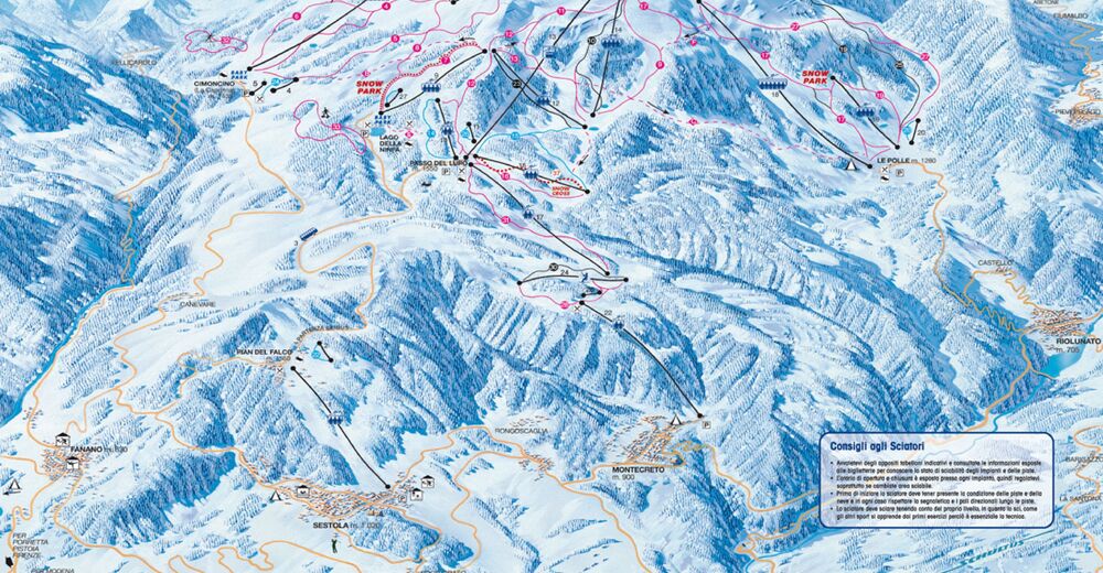 Pistenplan Skigebiet Monte Cimone / Sestola