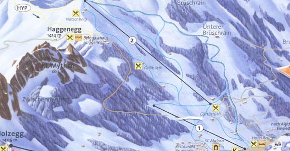 Plan skijaških staza Skijaško područje Brunni - Haggenegg