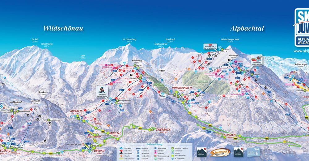 Mapa zjazdoviek Lyžiarske stredisko Alpbach / Ski Juwel Alpbachtal Wildschönau