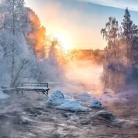 Kuusaankoski in wunderschöner Winterlandschaft entlang der Metsoreitti.