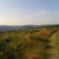 Grasweg mit Panorama-Aussicht auf dem Hohen Eimberg