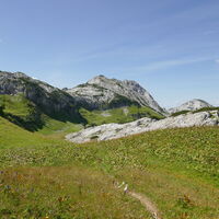 Abstieg zur Wiesenlacke, dahinter der Hintere Bruderkogel