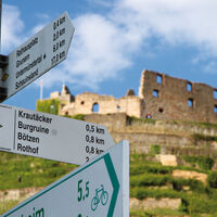 Wegweiser des Schwarzwaldvereins unter der Burg Staufen