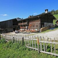 Der Blick auf die Halseralm im Sommer.