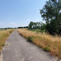 Elberadweg und Altmarkrundkurs auf dem Elbdeich südlich Wittenberge in der Altmark