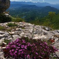 Blick von der Croix d'Innimond auf den Arboreaz-See, den Süden des Bugey, das Massiv der Chartreuse und den Vercors