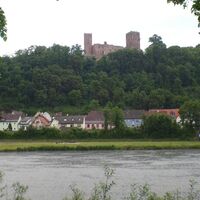 Blick auf die Henneburg und Stadtprozelten