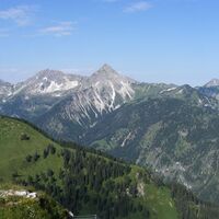 Blick vom Neunerköpfle auf Kugelhorn, Rauhhorn und Geißhorn