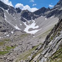 Beim Aufstieg zum Loch (Scharte zum Roßkar) , Rückblick ins Landschaftskar.