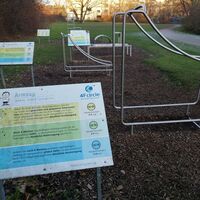 Signs of the 4F Circle in the park at Wittenberger Straße