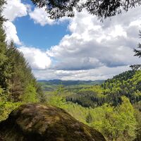 Aussicht vom Trifelsblick auf dem Röderkopf bei Münchweiler an der Rodalb