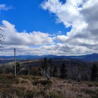 Blick vom Oberen Gruftsteig zum Rachel (re) und Lusen (Mi li)