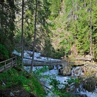 Wild schäumend und tosend überqueren wir das Wasser des Gößnitz Wasserfalles.
