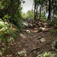Einer der technischen Passagen des Trails Richtung Laghel