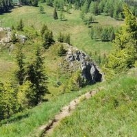 12.8 km Blick hinunter auf die Stuhlwand samt Kreuz