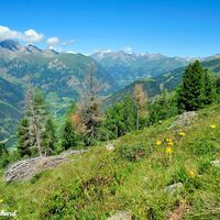 Ausblick auf die Gebirgslandschaft der Schobergruppe, auf die Italienischen und die Osttiroler Dolomiten und den Großglockner von seiner schönsten Seite.