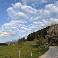 Hier kurz nach dem Linksschwenk auf die Sonnenpromenade, mit Raxblick