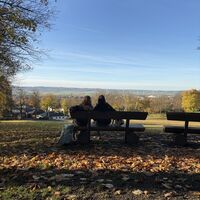 Pausenbank von Vitalweg 5 und 22 im Herbst