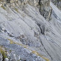 Wegverlauf in der Nordwand, Blick Richtung Einstieg