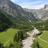 Blick ins Falzthurntal - im Talschluss liegt die Gramai Alm