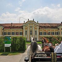Der Schlosskutscher vor dem Schloss Schielleiten im Apfelland