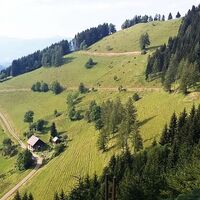 Blick zum Schwaiger im Tal wo der Urbi (Urban) seinen sehenswerten Steingarten angelegt hat