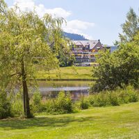 Blick auf Adlerweiher und Hotel Reppert