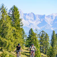 E-Biker am Weg zum Lackenkogel im wunderschönen Almengebiet unterhalb des Gipfels