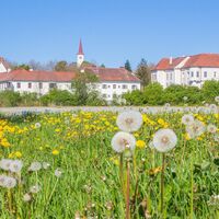 Ortsansicht Burgau mit Wallfahrtskirche Maria Gnadenbrunn