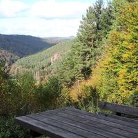 Aussicht auf Felsformation vom Wanderheim Dicke Eiche