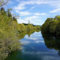 Ausblick von der Brücke auf die Fischaufstiegshilfe