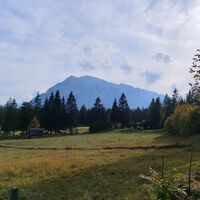 Blick vom Parkplatz zum Grimming