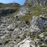Kletterei zum Gipfel des Aggenstein