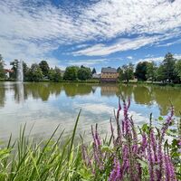 Blick auf die Gustavsburg am Jägersburger Schlossweiher