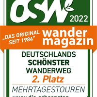 Auszeichnung zu Platz 2 unter den Mehrtagestouren bei Deutschlands Schönster Wanderweg 2022