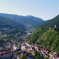 Blick auf den Schlossberg und die Schwarzwaldbahn
