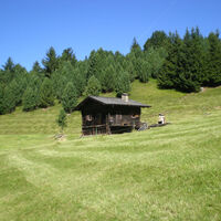Hütte mitten auf der Wiese