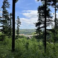 Hier bereits Blick auf Pressbaum, das neuzeitliche Viadukt davor