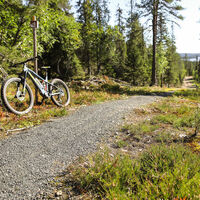 Der Rukankierros-Weg ist mit braunen Mountainbike-Symbolen markiert
