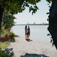 Radfahrerin an der Donau Linzer Riviera