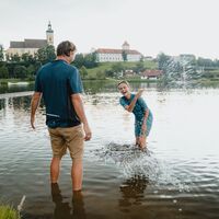 Radfahrer im Badesee Waldhausen