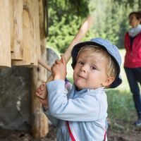 Musizieren auf dem Waldxylophon.