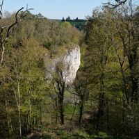 Blick von der Meinradskapelle auf die Eremitage und den Amalienfelsen