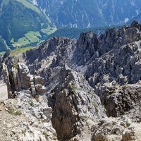 Zerklüftete Ostflanke des Grates