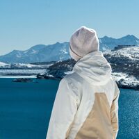 Winterrandonneur am Mont-Cenis-See