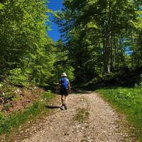 Wanderer auf der Route der Ronde des Plans in Les Plans d'Hotonnes