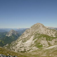 kurz vor dem Gipfel Blick auf Bosruck und Großer Pyhrgas
