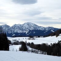Der Winterwanderweg beschreibt hier einen Linksbogen in Blickrichtung Göllmassiv.