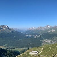 Sicht von Muottas Muragl aufs Engadin